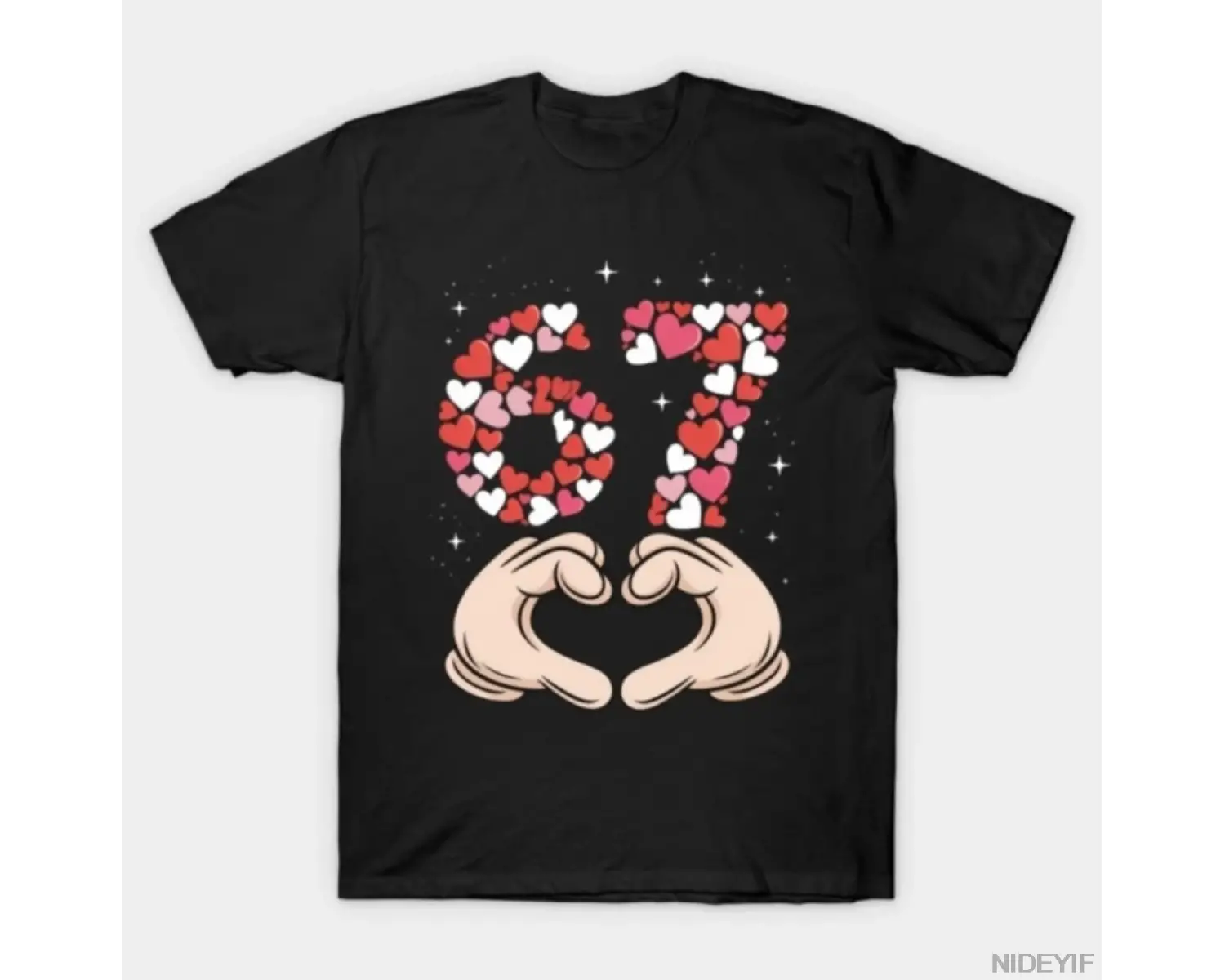 Sevgililer Günü 67 Meme Kalplerle Dolu Komik Altı Yedi Tişört Erkekler Kadınlar İçin %100 Pam
