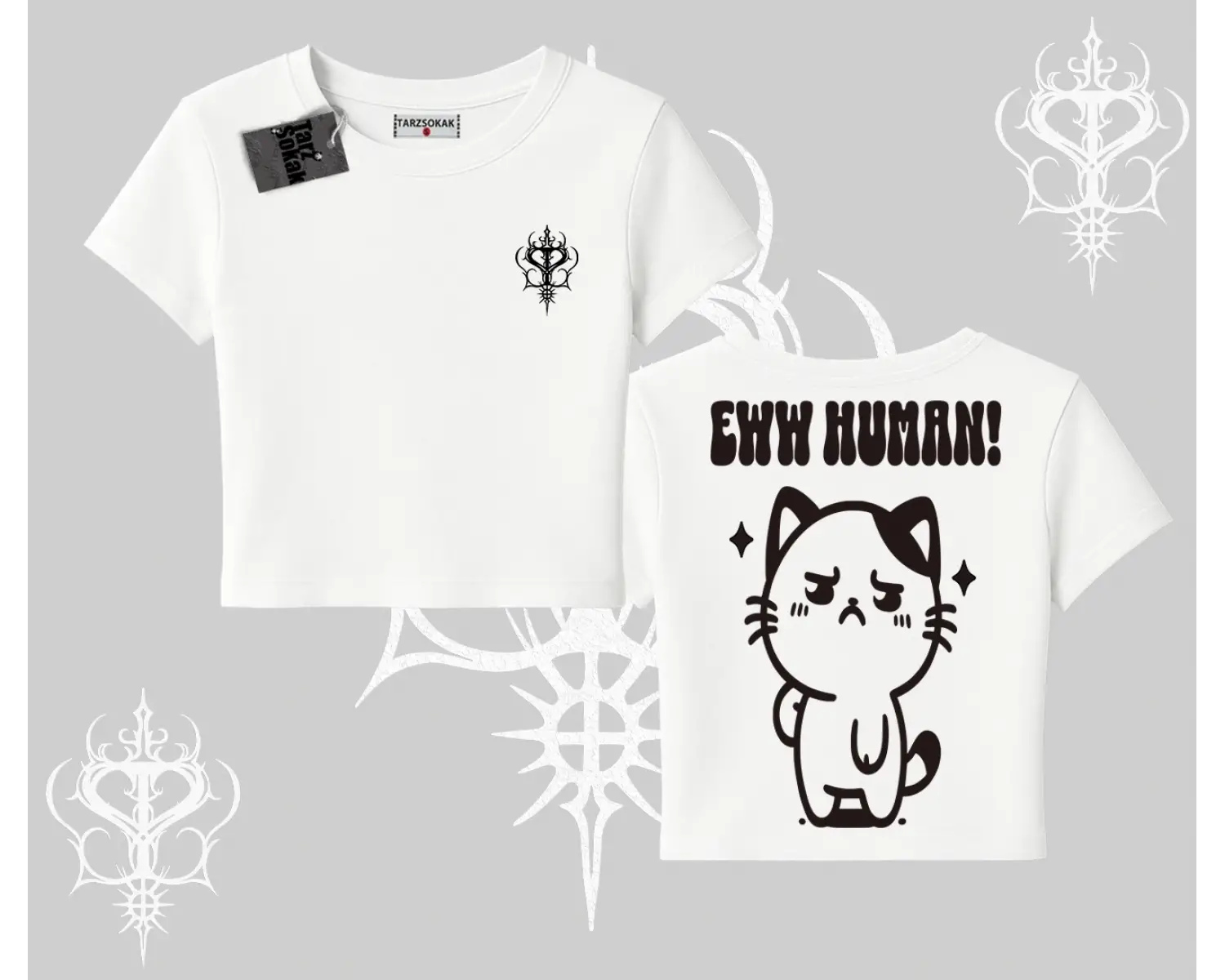 Sevimli Kedi Çizimli Arka Baskılı Babby Tee Tshirt