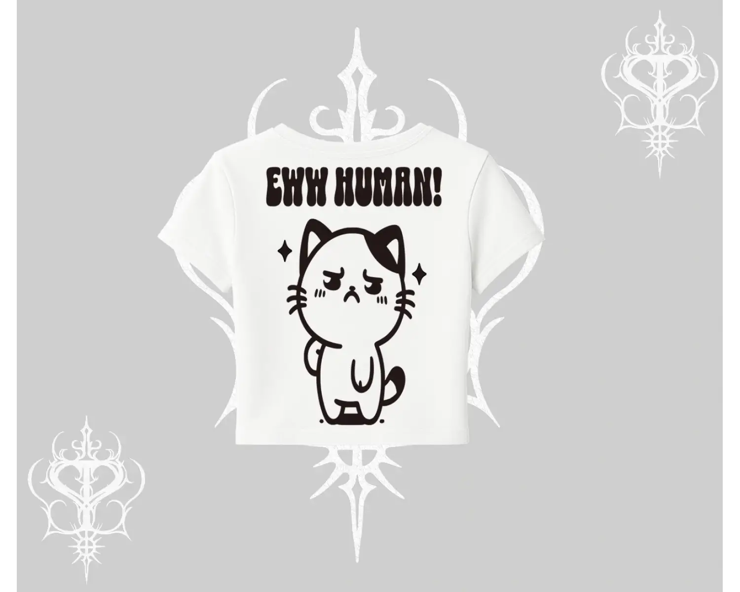 Sevimli Kedi Çizimli Arka Baskılı Babby Tee Tshirt