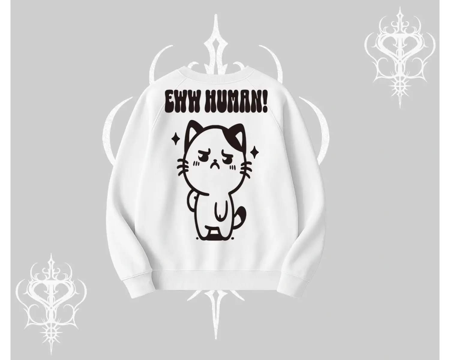 Sevimli Kedi Çizimli Arka Baskılı Biskilet Sweatshirt