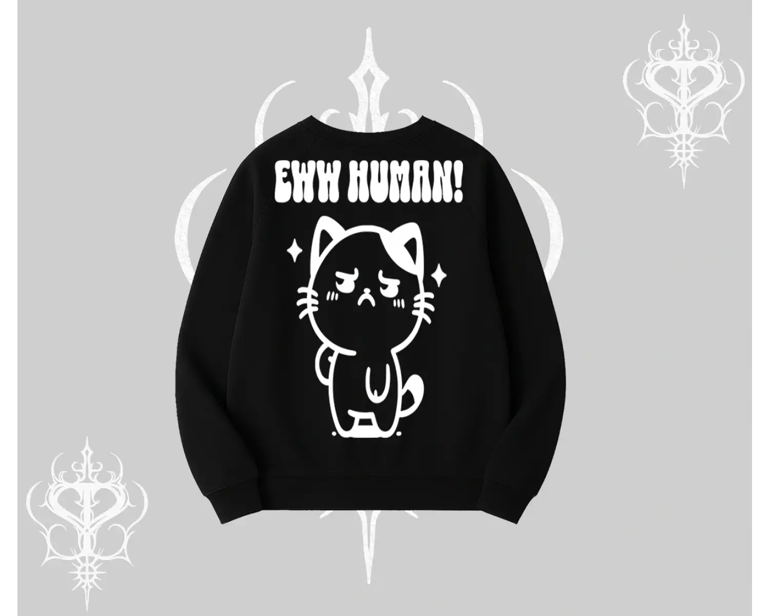 Sevimli Kedi Çizimli Arka Baskılı Biskilet Sweatshirt