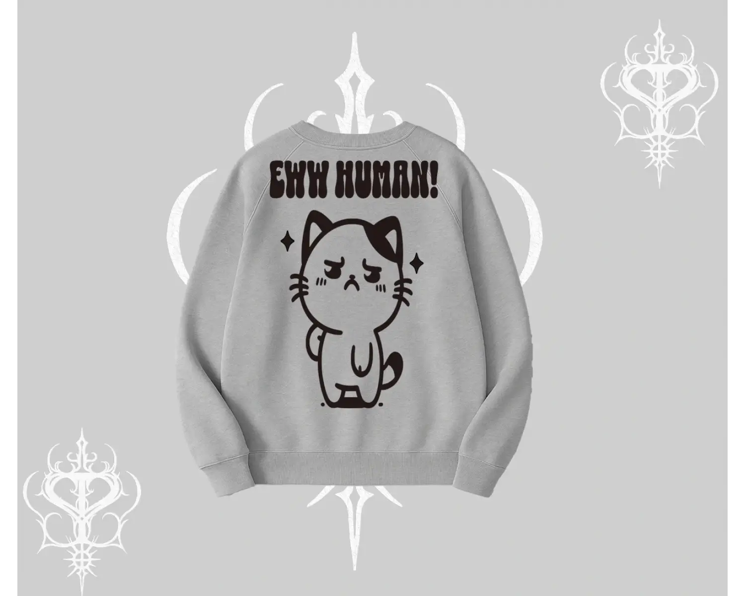 Sevimli Kedi Çizimli Arka Baskılı Biskilet Sweatshirt