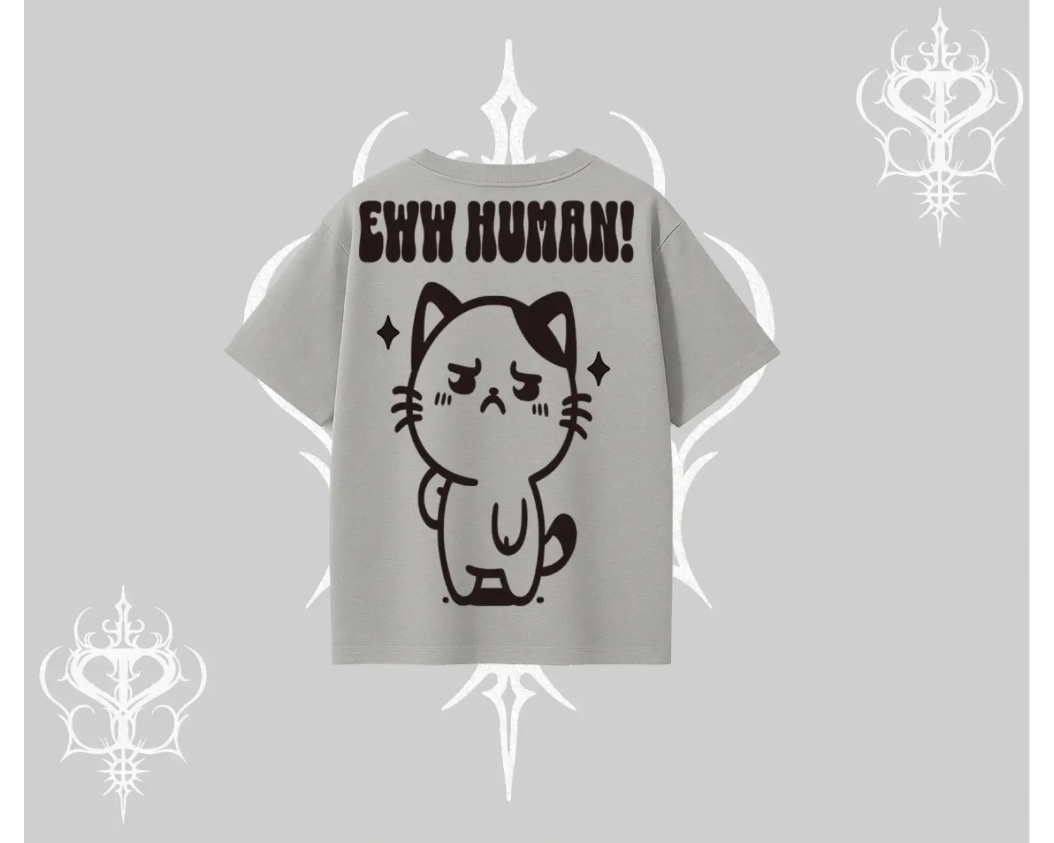 Sevimli Kedi Çizimli Arka Baskılı Oversize Tshirt