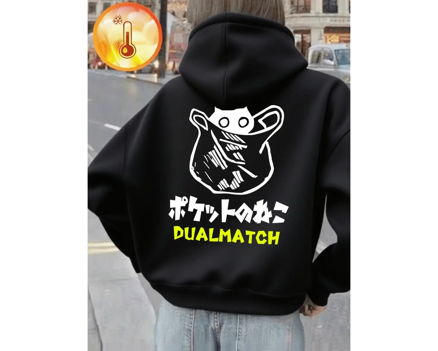 Sevimli Kedi Karikatür Baskılar Kapüşonlular Bayan Kış Polar Sıcak Kazaklar Gevşek Cep Tişört