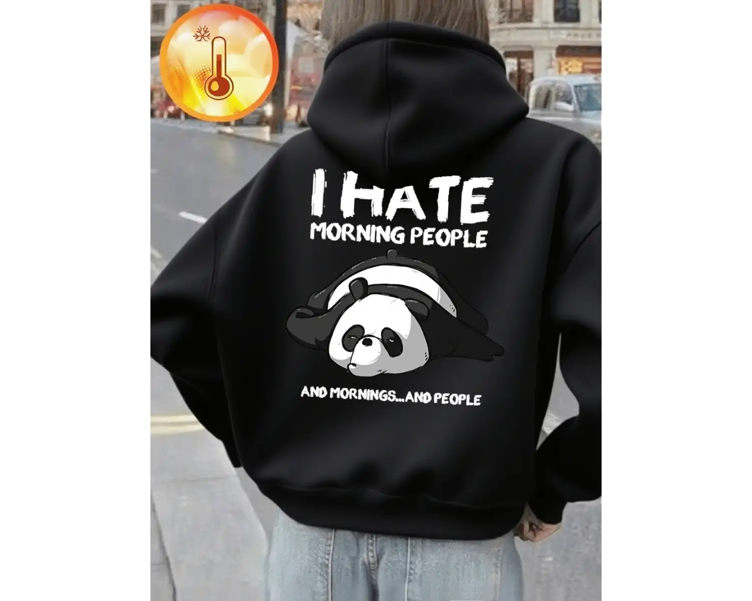 Sevimli Panda Öfkeli Sabah Baskılı Kapüşonlu Üstler Bayanlar Kışlık Polar Sıcak Sweatshirtler