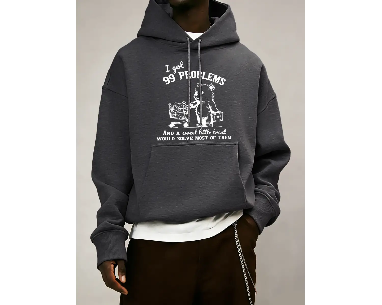 Sevimli Ve Mutlu Alışveriş Ayı Desen Sonbahar Erkekler Moda Hoody Cep Rahat Spor Giysiler Pol