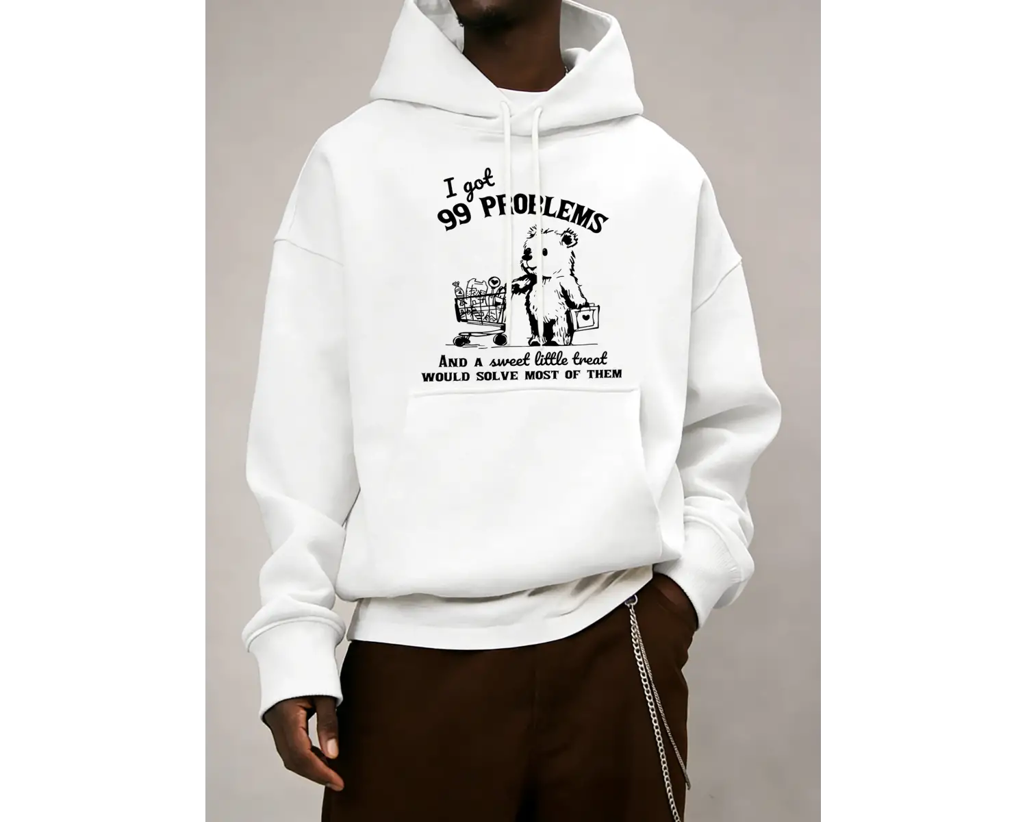 Sevimli Ve Mutlu Alışveriş Ayı Desen Sonbahar Erkekler Moda Hoody Cep Rahat Spor Giysiler Pol