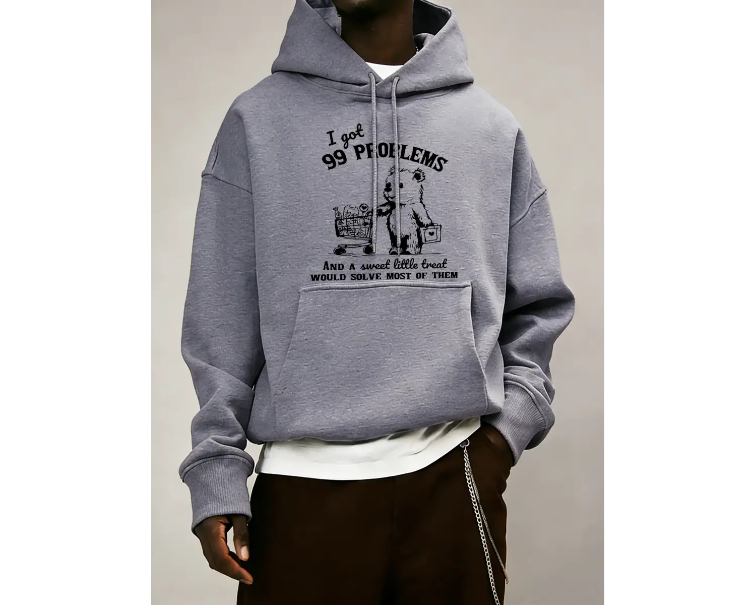 Sevimli Ve Mutlu Alışveriş Ayı Desen Sonbahar Erkekler Moda Hoody Cep Rahat Spor Giysiler Pol