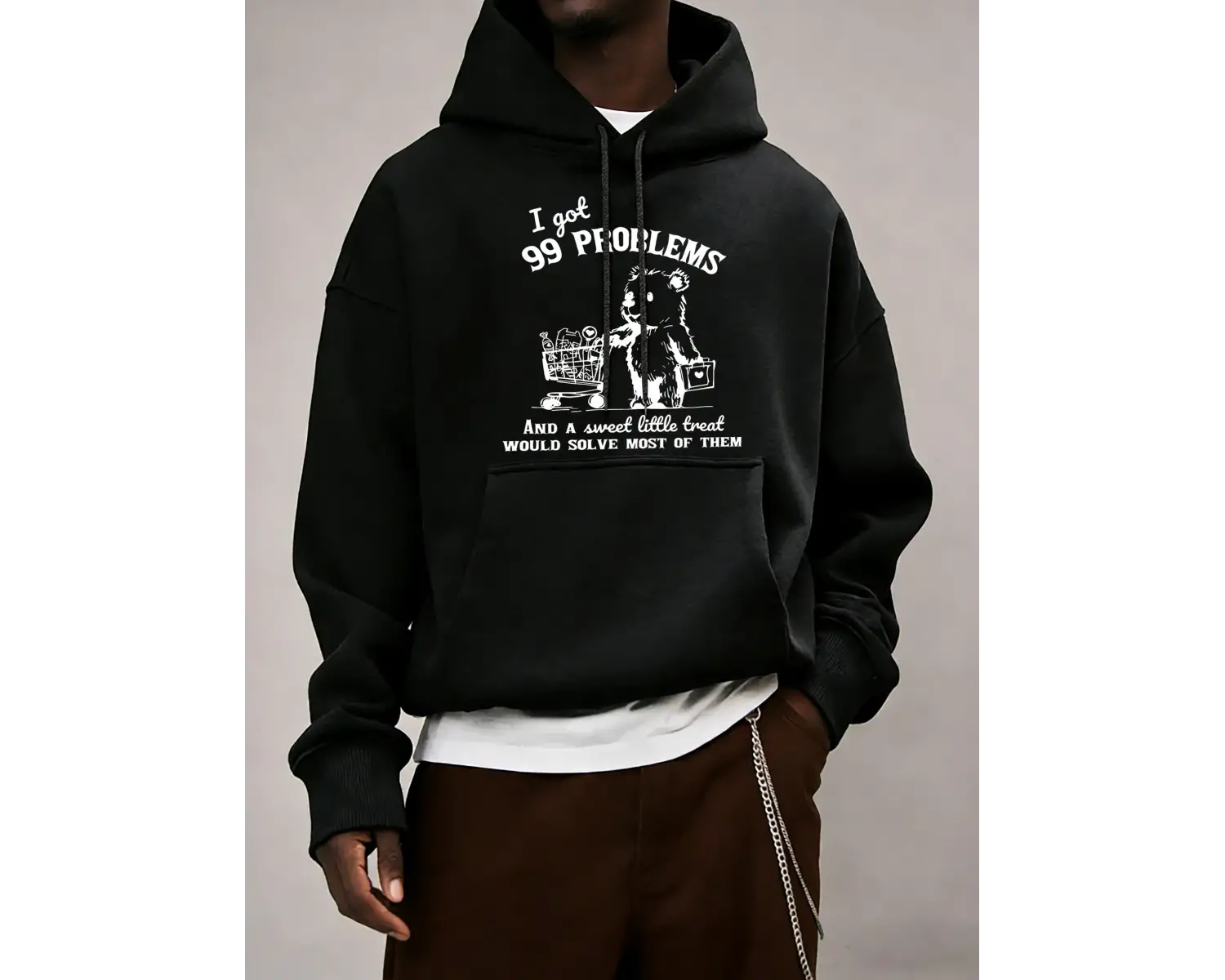 Sevimli Ve Mutlu Alışveriş Ayı Desen Sonbahar Erkekler Moda Hoody Cep Rahat Spor Giysiler Pol