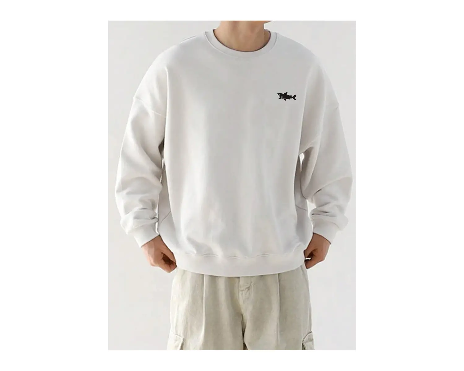 Shark Graphic Drop Shoulder Sweatshirt Beyaz