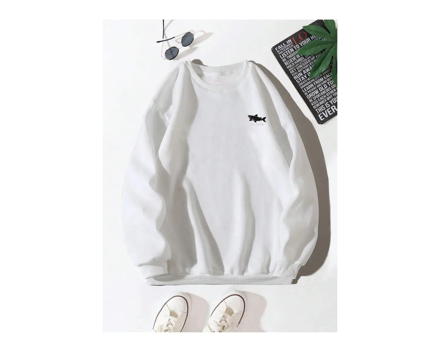 Shark Graphic Drop Shoulder Sweatshirt Beyaz