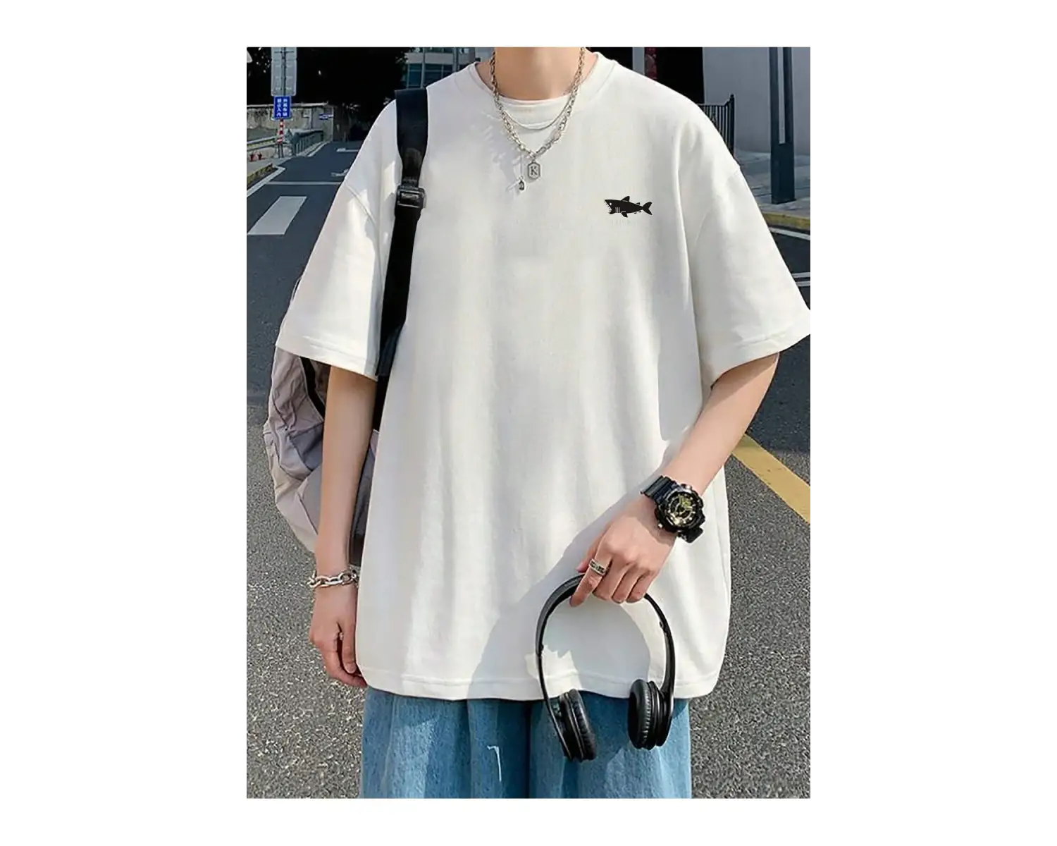 Shark Graphic Drop Shoulder Sweatshirt Beyaz