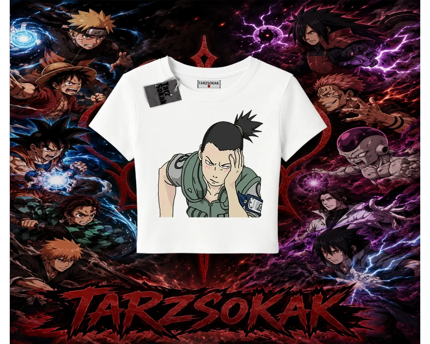 Shikamaru Nara Naruto Anime Karakter Kadın Baby Tee Beyaz
