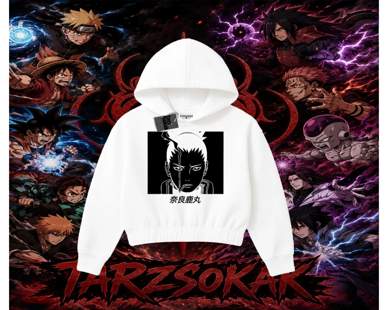 Shikamaru Nara Naruto Anime Karakter Kadın Crop Kapşonlu Sweatshirt Beyaz
