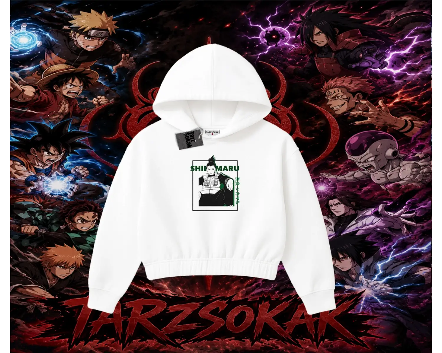Shikamaru Nara Naruto Anime Karakter Kadın Crop Kapşonlu Sweatshirt Beyaz