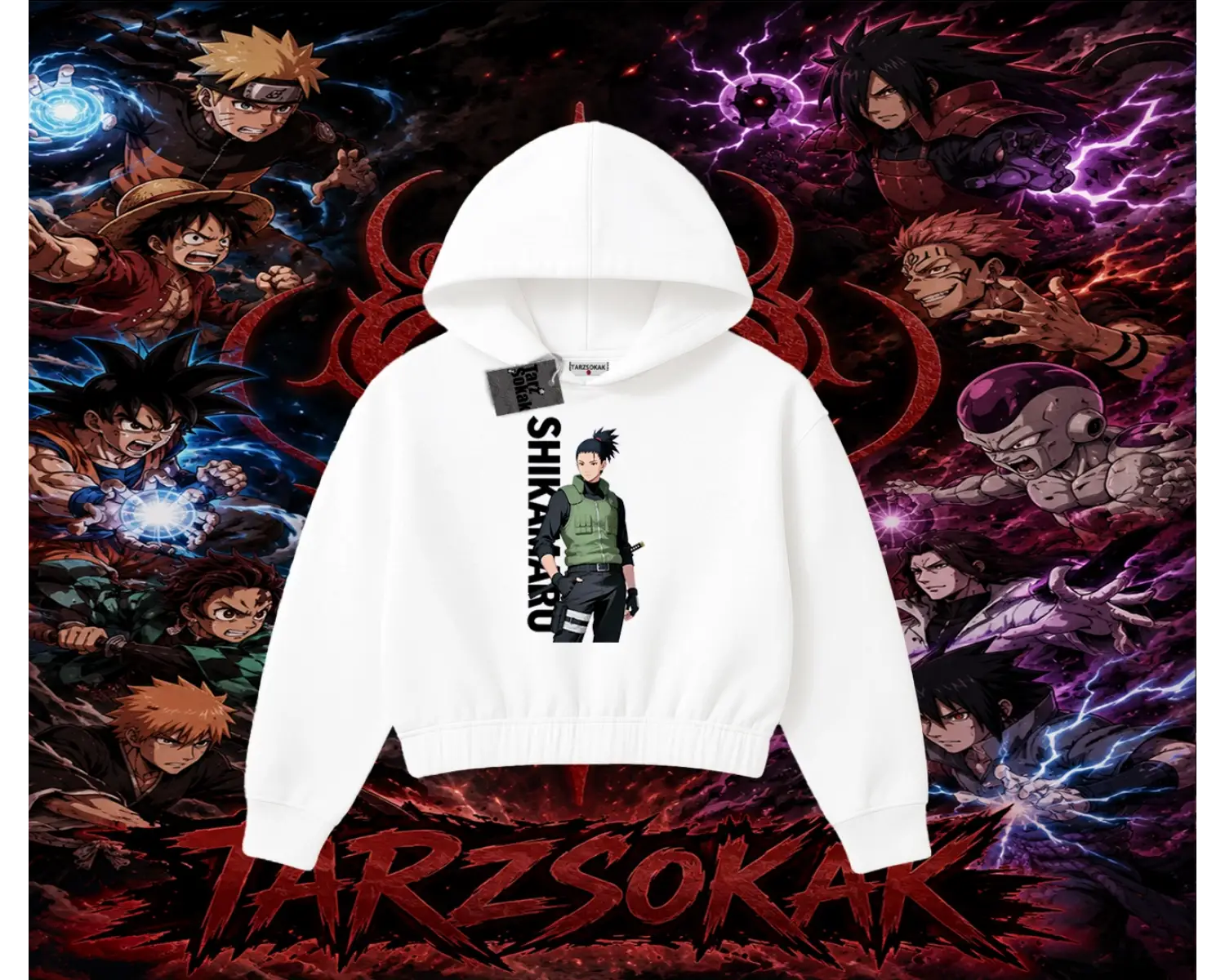 Shikamaru Nara Naruto Anime Karakter Kadın Crop Kapşonlu Sweatshirt Beyaz