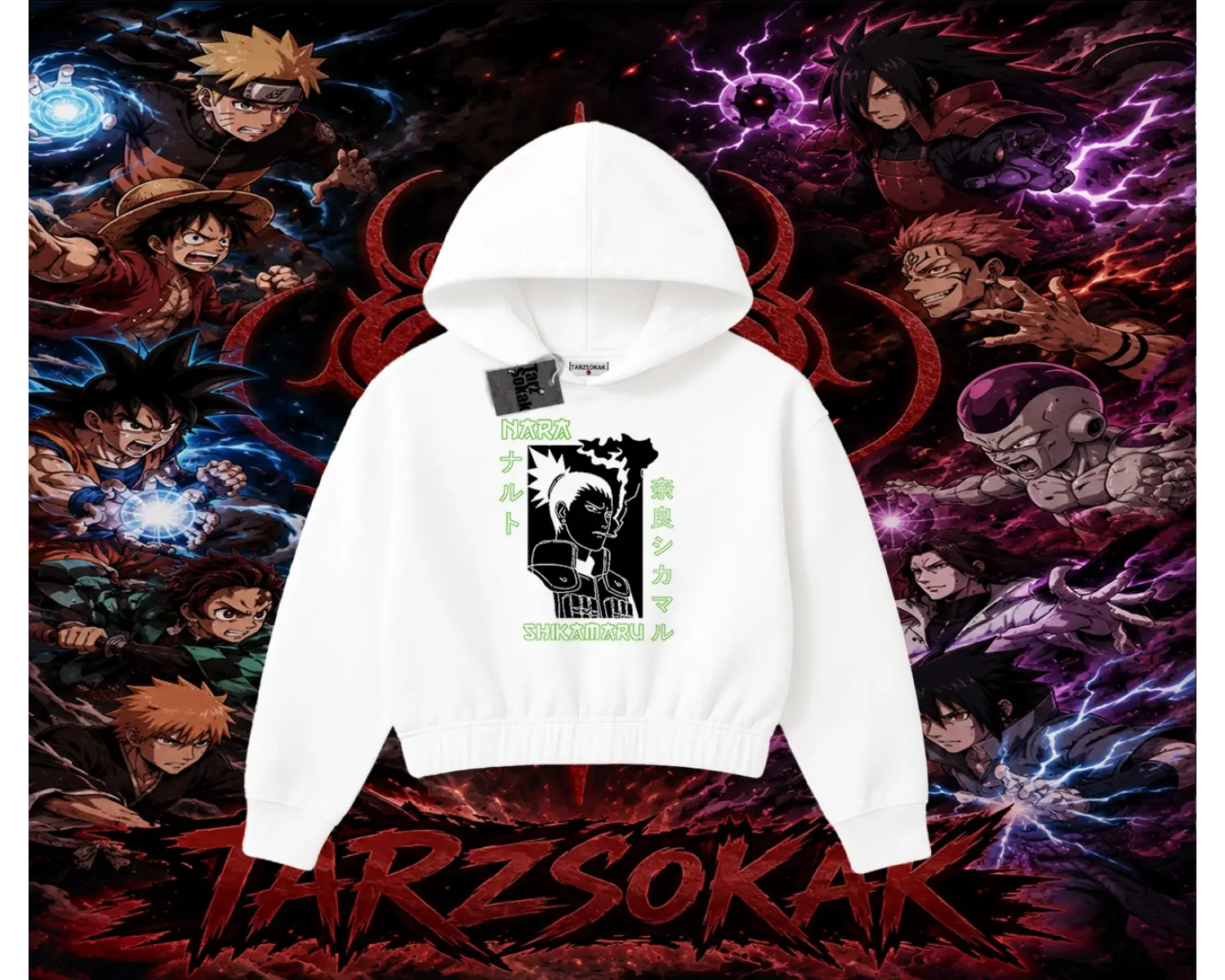 Shikamaru Nara Naruto Anime Karakter Kadın Crop Kapşonlu Sweatshirt Beyaz
