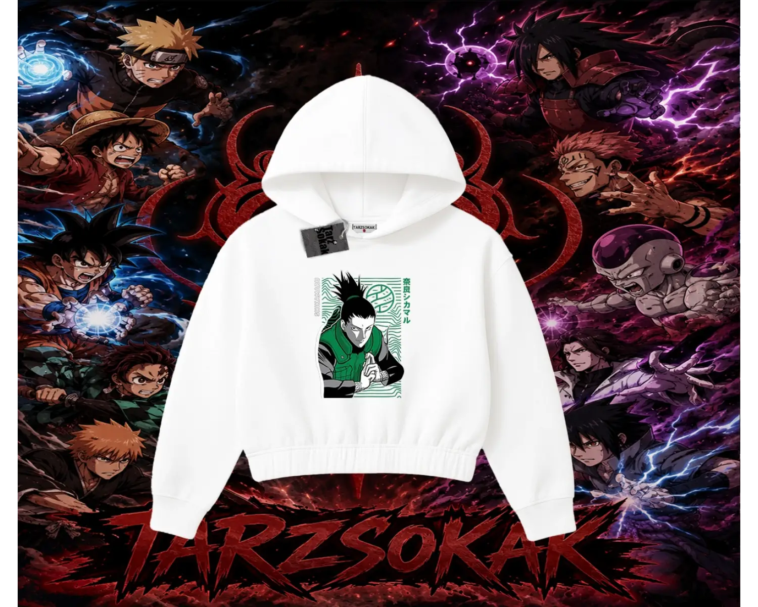 Shikamaru Nara Naruto Anime Karakter Kadın Crop Kapşonlu Sweatshirt Beyaz