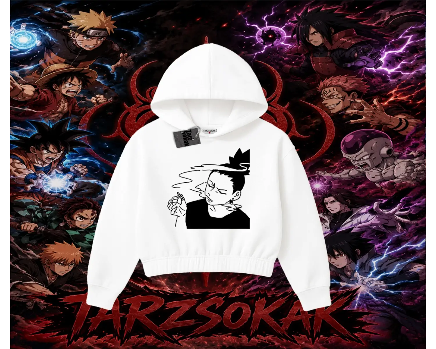 Shikamaru Nara Naruto Anime Karakter Kadın Crop Kapşonlu Sweatshirt Beyaz