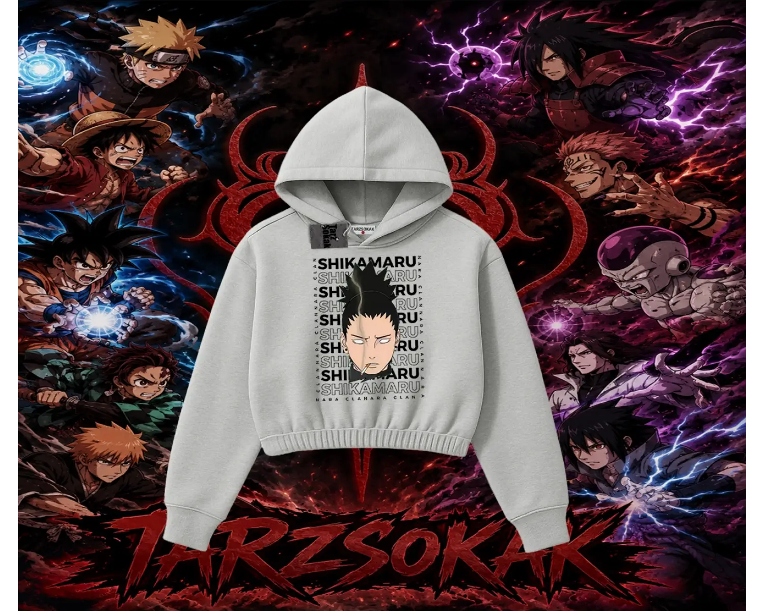 Shikamaru Nara Naruto Anime Karakter Kadın Crop Kapşonlu Sweatshirt Beyaz