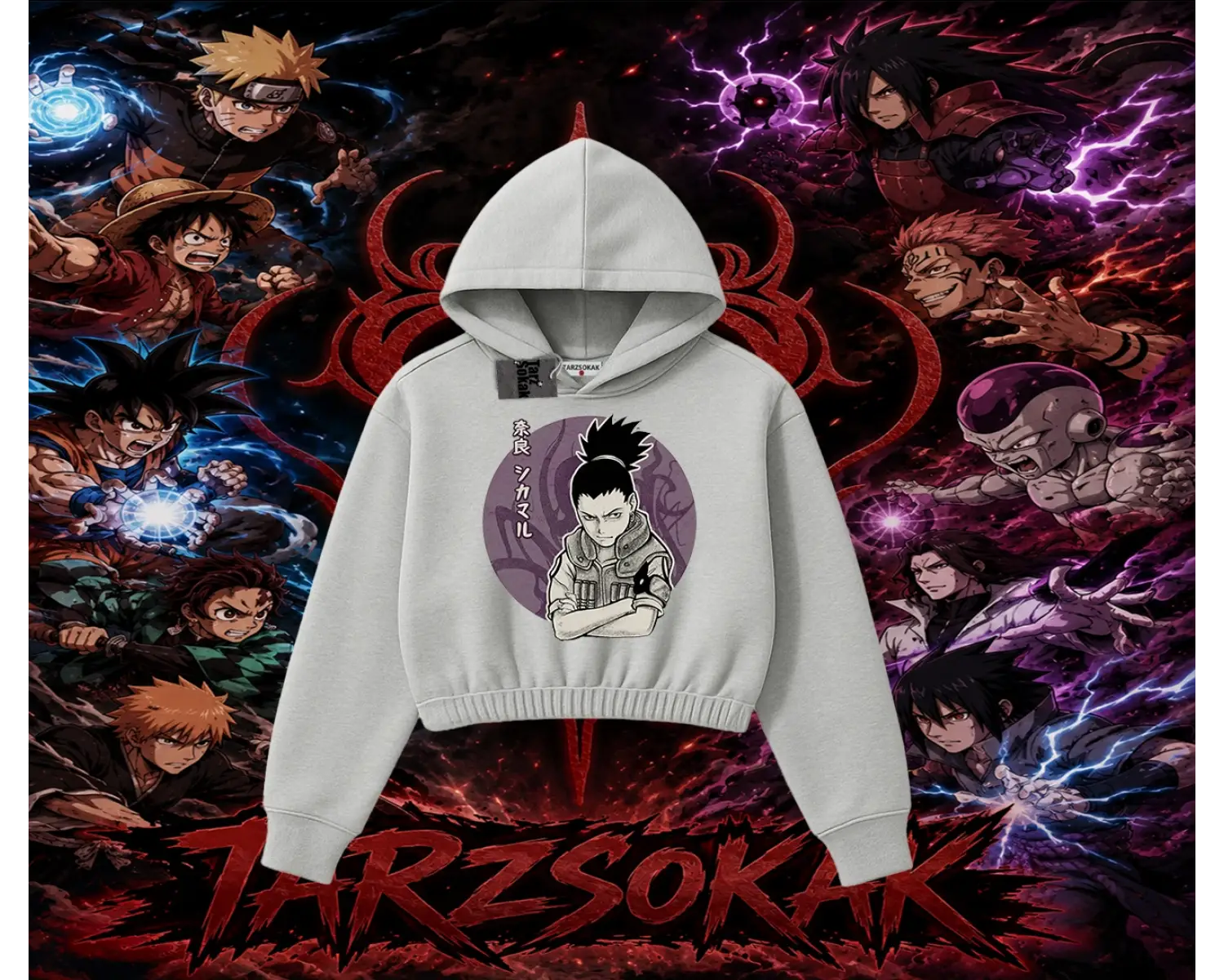 Shikamaru Nara Naruto Anime Karakter Kadın Crop Kapşonlu Sweatshirt Beyaz