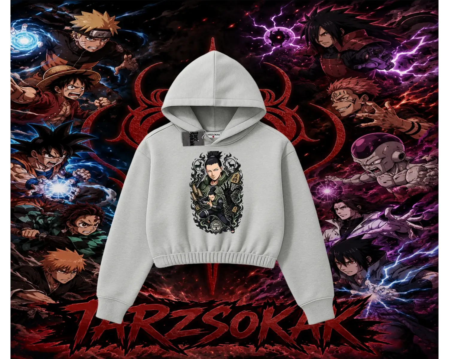 Shikamaru Nara Naruto Anime Karakter Kadın Crop Kapşonlu Sweatshirt Beyaz