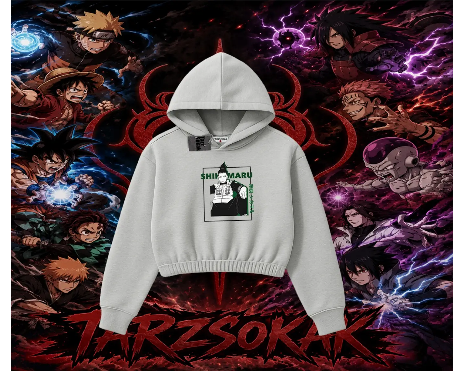 Shikamaru Nara Naruto Anime Karakter Kadın Crop Kapşonlu Sweatshirt Beyaz