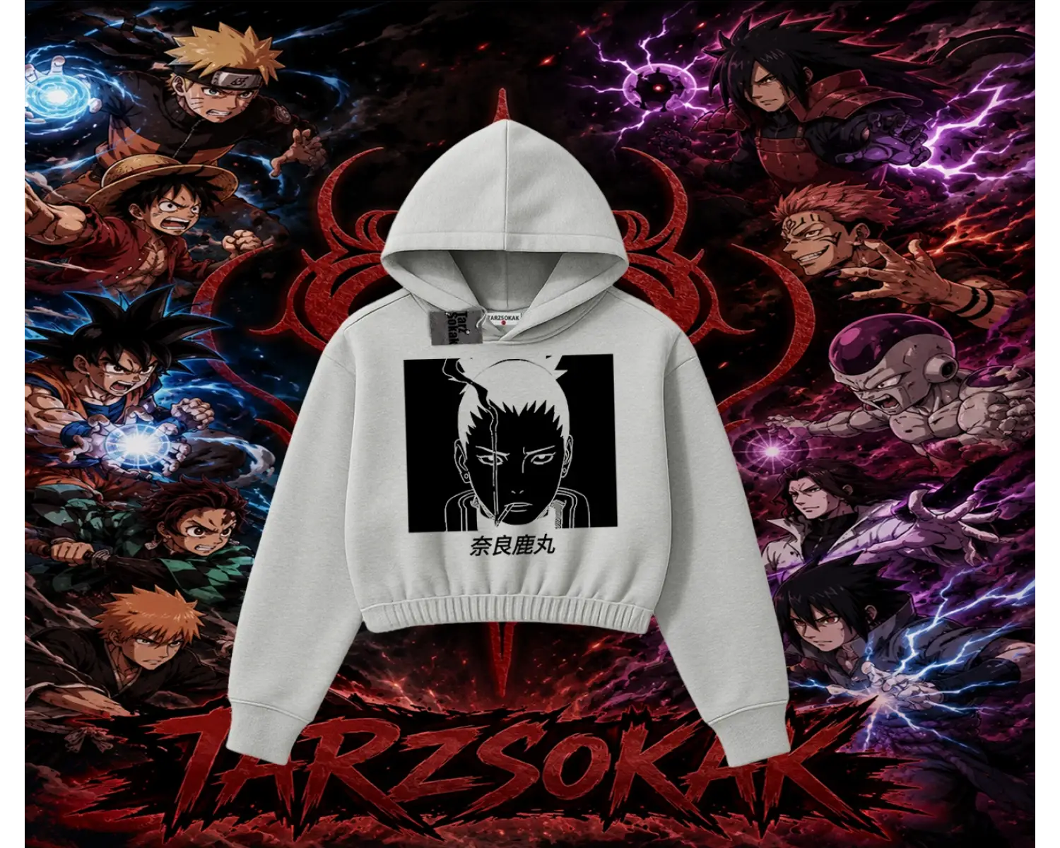 Shikamaru Nara Naruto Anime Karakter Kadın Crop Kapşonlu Sweatshirt Beyaz