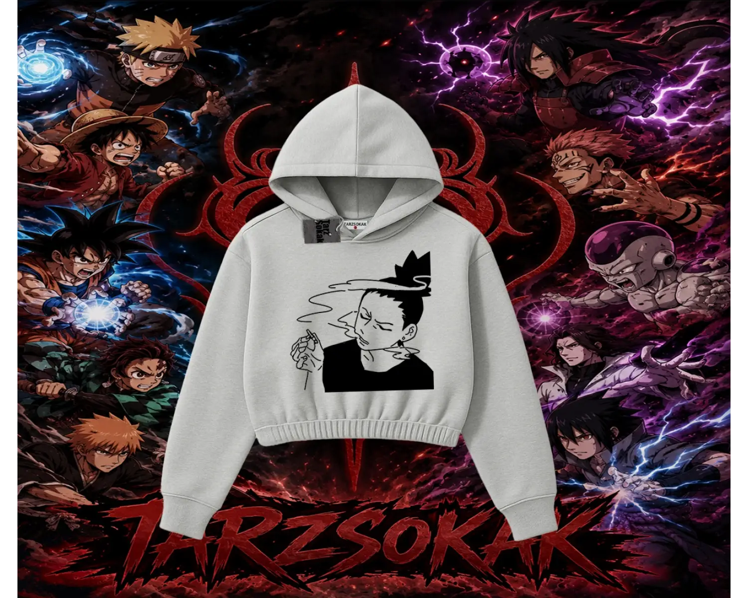 Shikamaru Nara Naruto Anime Karakter Kadın Crop Kapşonlu Sweatshirt Beyaz