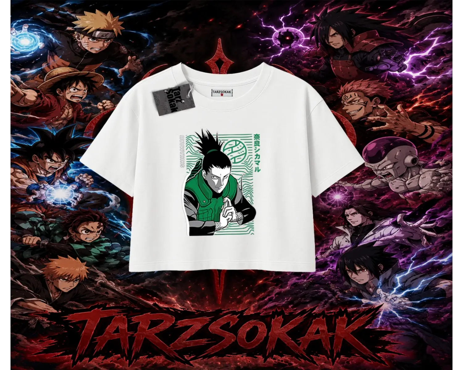 Shikamaru Nara Naruto Anime Karakter Kadın Crop Tişört Beyaz