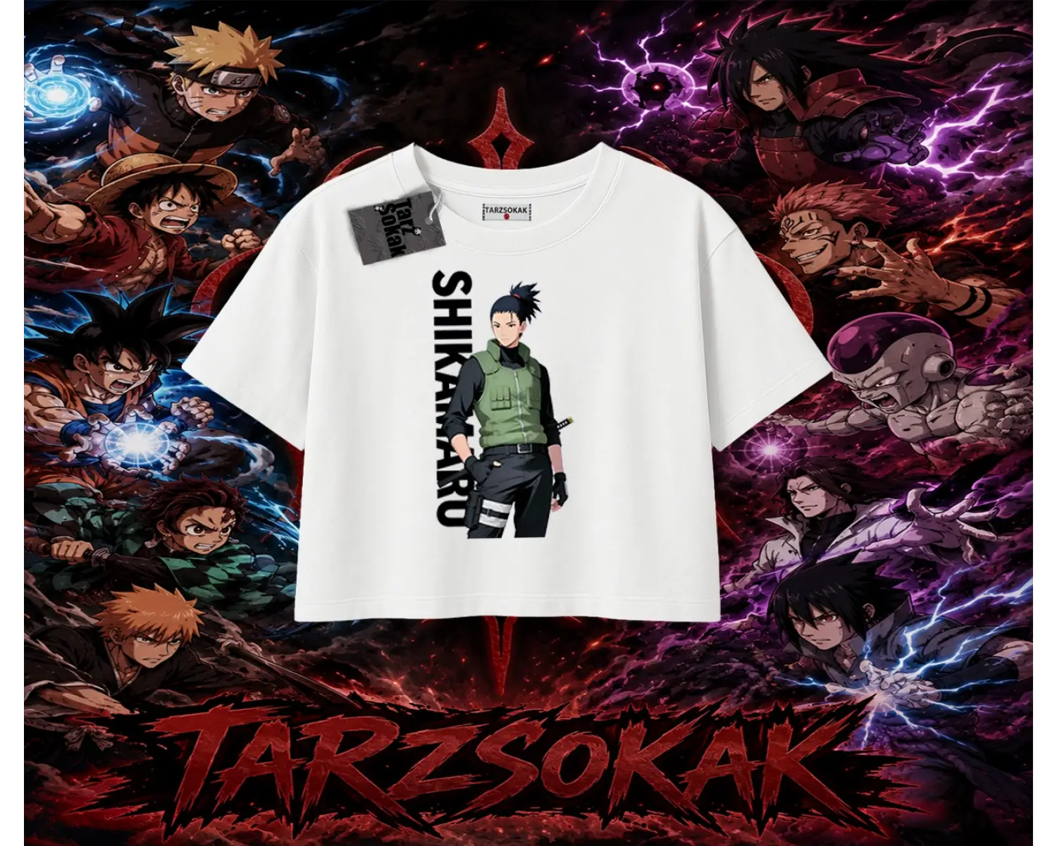 Shikamaru Nara Naruto Anime Karakter Kadın Crop Tişört Beyaz