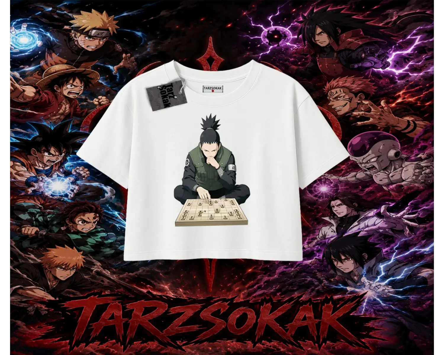 Shikamaru Nara Naruto Anime Karakter Kadın Crop Tişört Beyaz