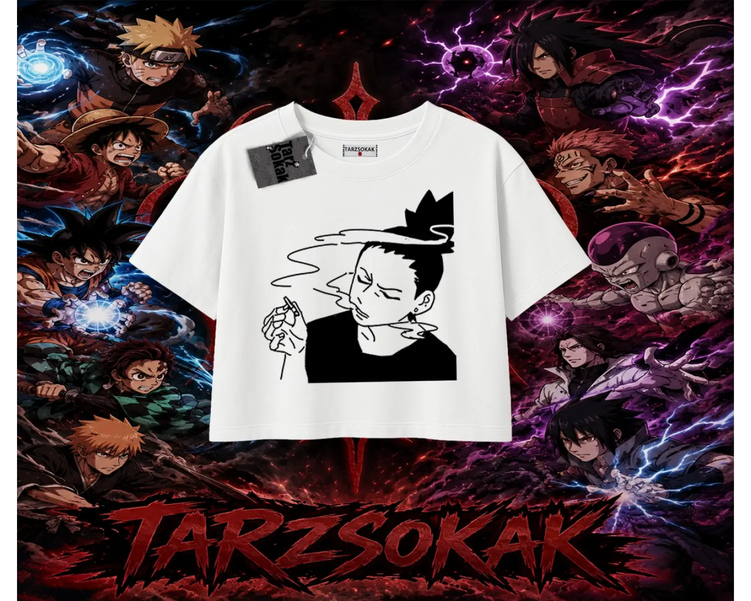 Shikamaru Nara Naruto Anime Karakter Kadın Crop Tişört Beyaz
