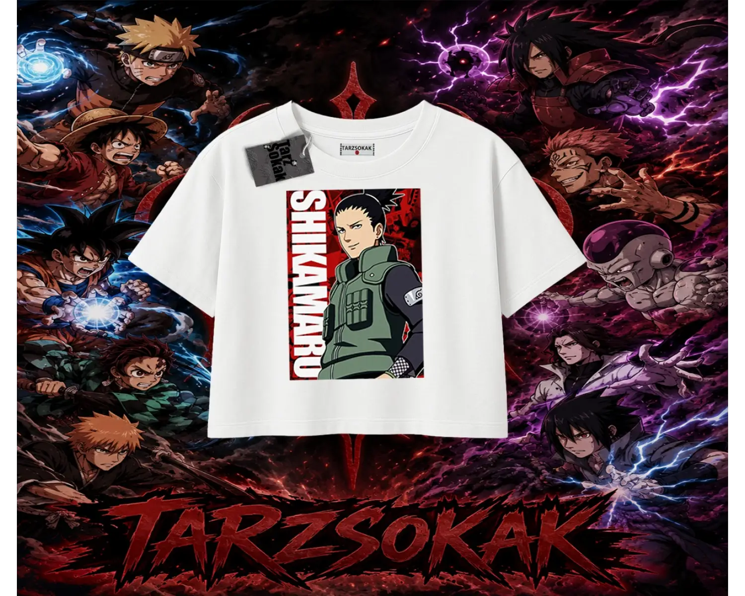 Shikamaru Nara Naruto Anime Karakter Kadın Crop Tişört Beyaz