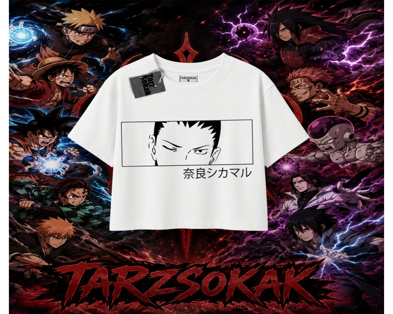 Shikamaru Nara Naruto Anime Karakter Kadın Crop Tişört Beyaz