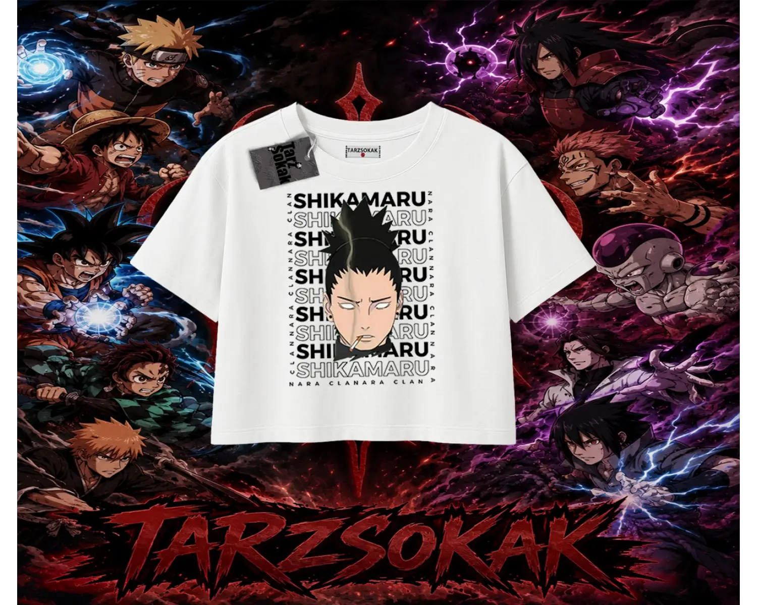 Shikamaru Nara Naruto Anime Karakter Kadın Crop Tişört Beyaz