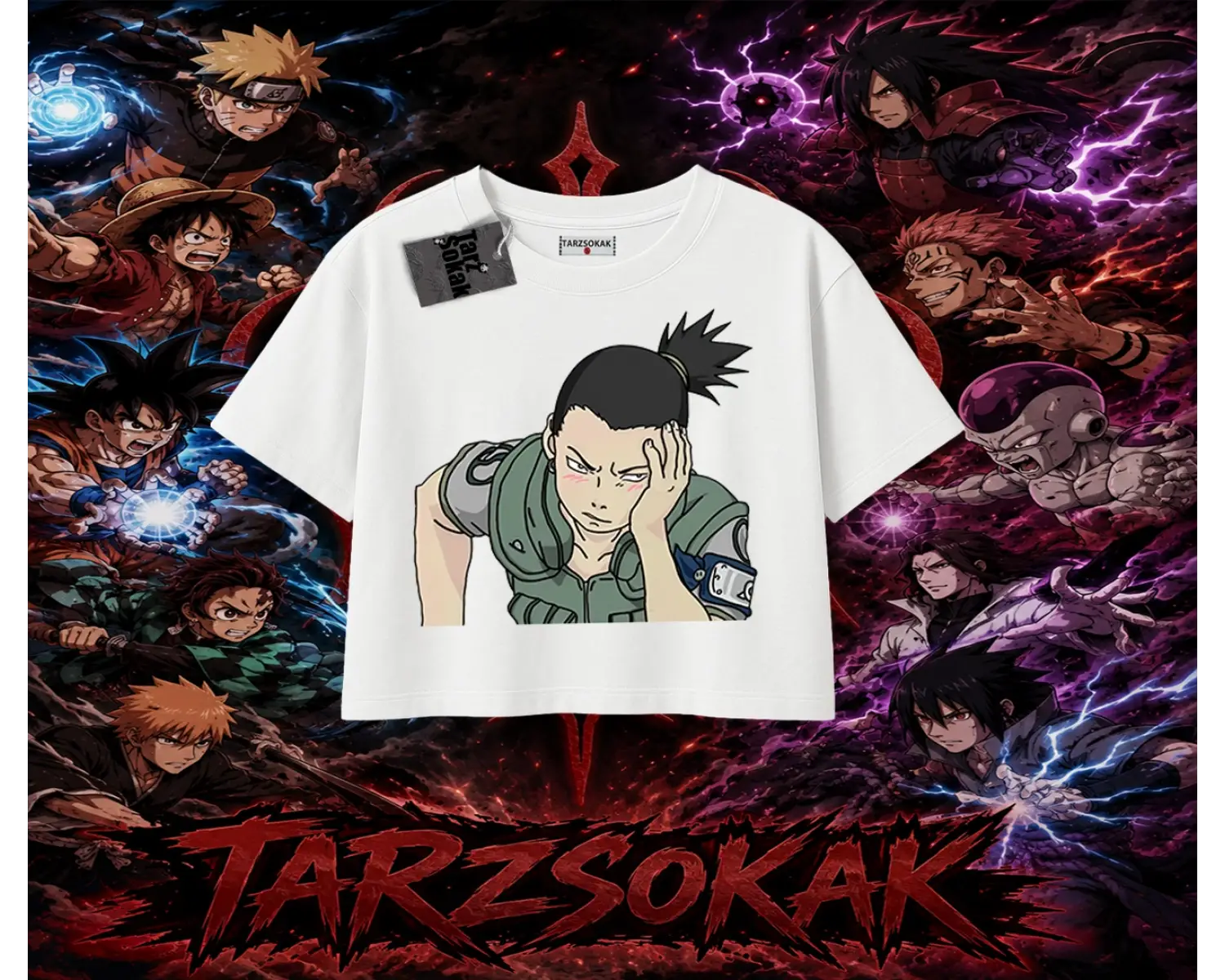 Shikamaru Nara Naruto Anime Karakter Kadın Crop Tişört Beyaz