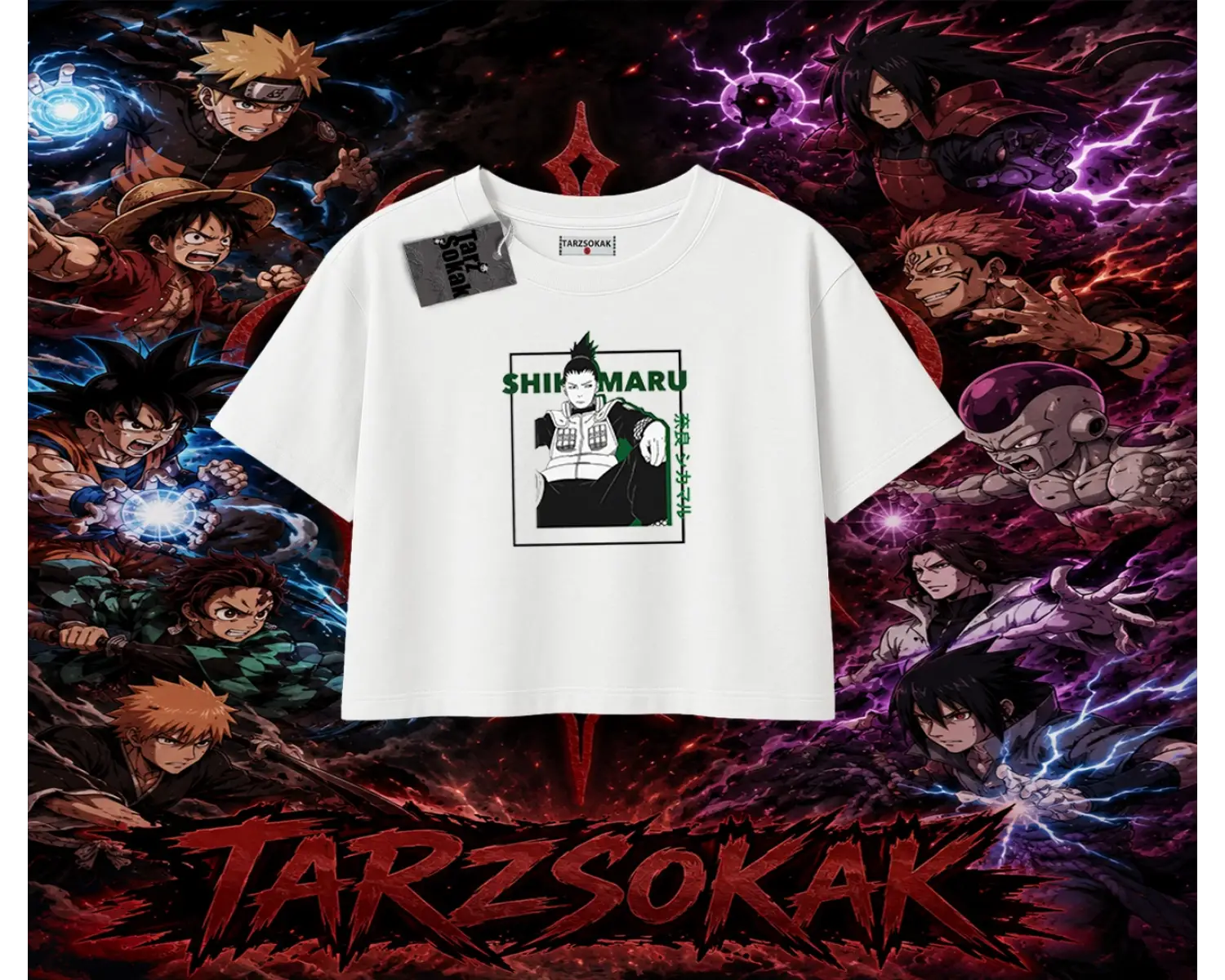 Shikamaru Nara Naruto Anime Karakter Kadın Crop Tişört Beyaz