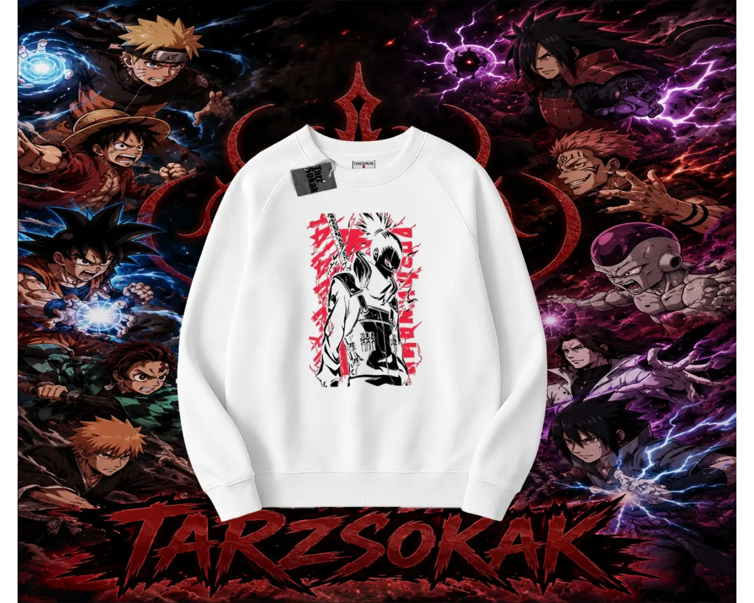 Shikamaru Nara Naruto Anime Karakter Oversize Unisex Bisiklet Yaka Sweatshirt Beyaz