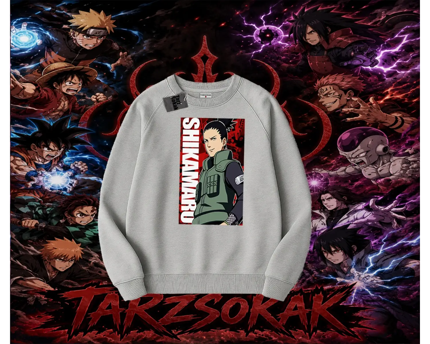 Shikamaru Nara Naruto Anime Karakter Oversize Unisex Bisiklet Yaka Sweatshirt Beyaz