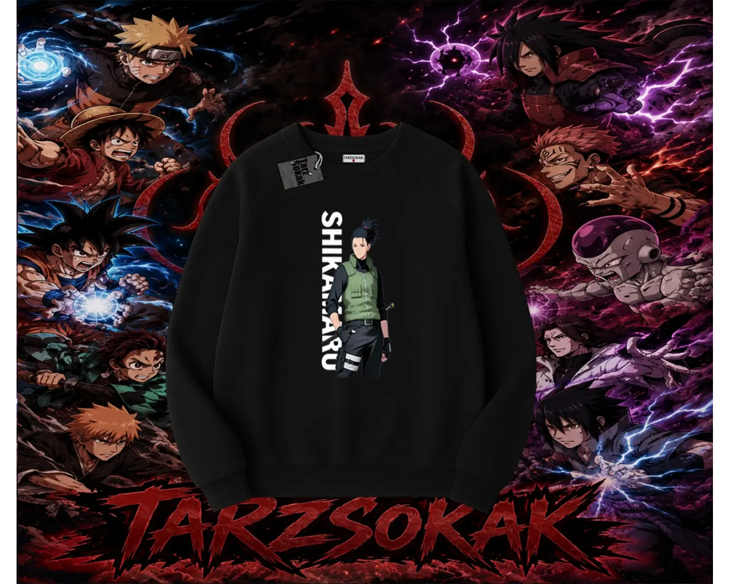 Shikamaru Nara Naruto Anime Karakter Oversize Unisex Bisiklet Yaka Sweatshirt Beyaz