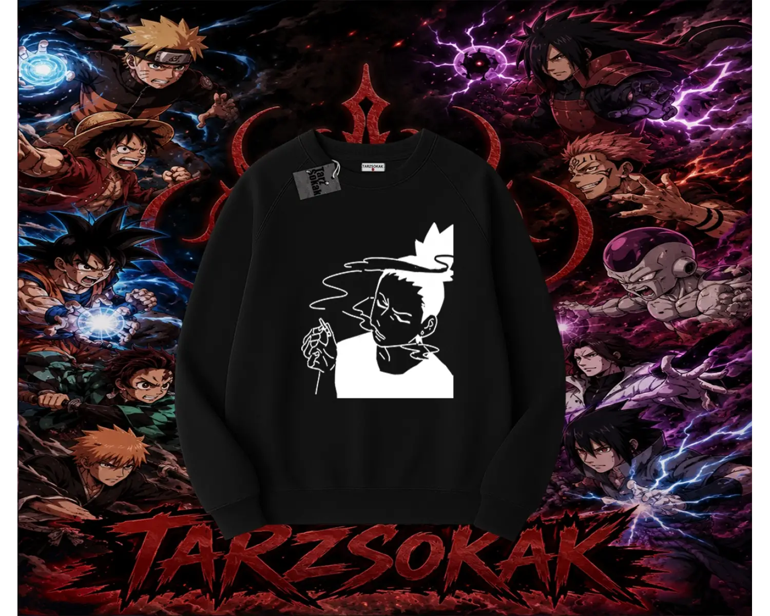 Shikamaru Nara Naruto Anime Karakter Oversize Unisex Bisiklet Yaka Sweatshirt Beyaz