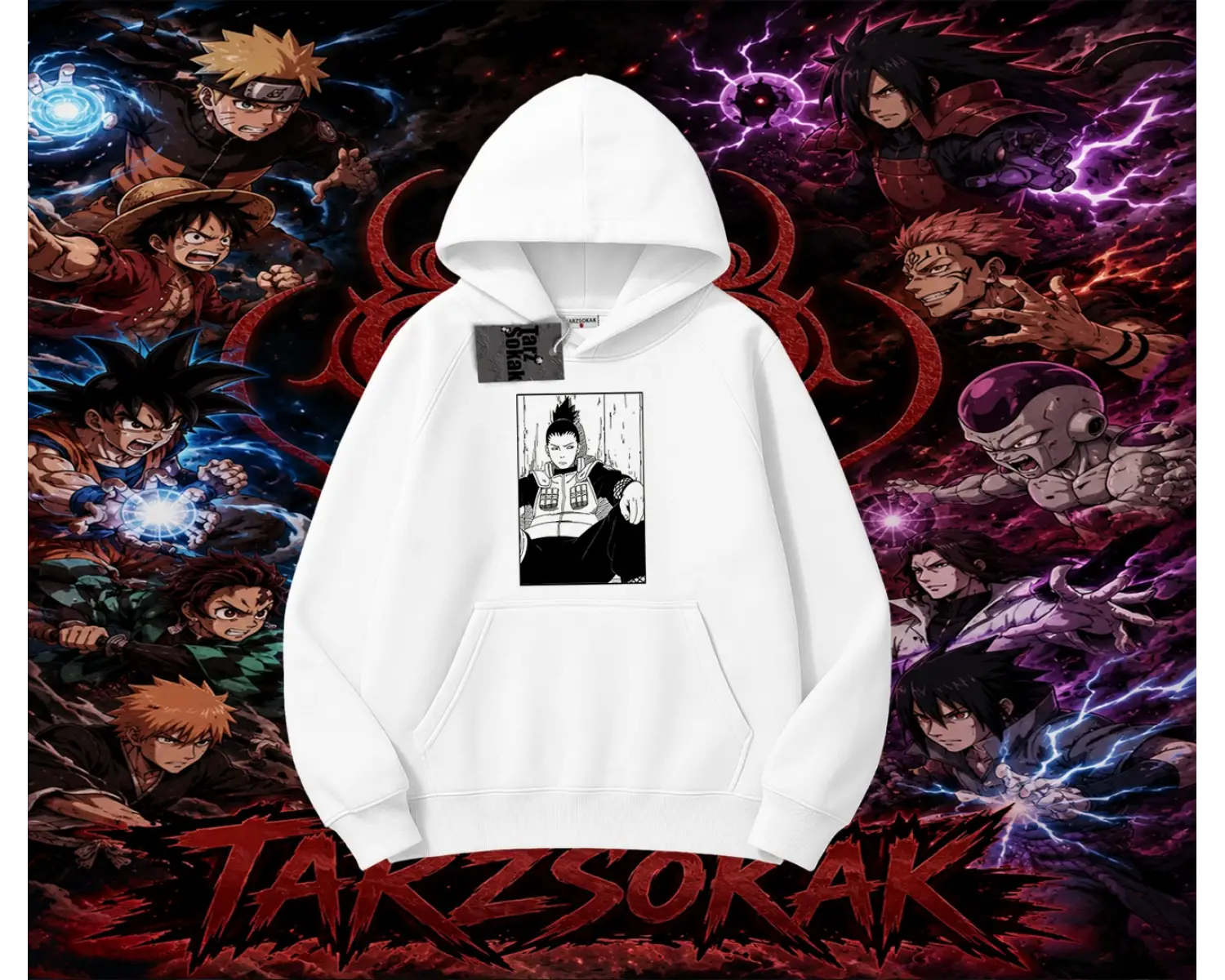 Shikamaru Nara Naruto Anime Karakter Oversize Unisex Kapşonlu Sweatshirt Beyaz