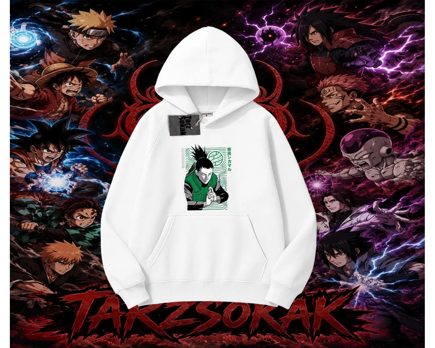 Shikamaru Nara Naruto Anime Karakter Oversize Unisex Kapşonlu Sweatshirt Beyaz