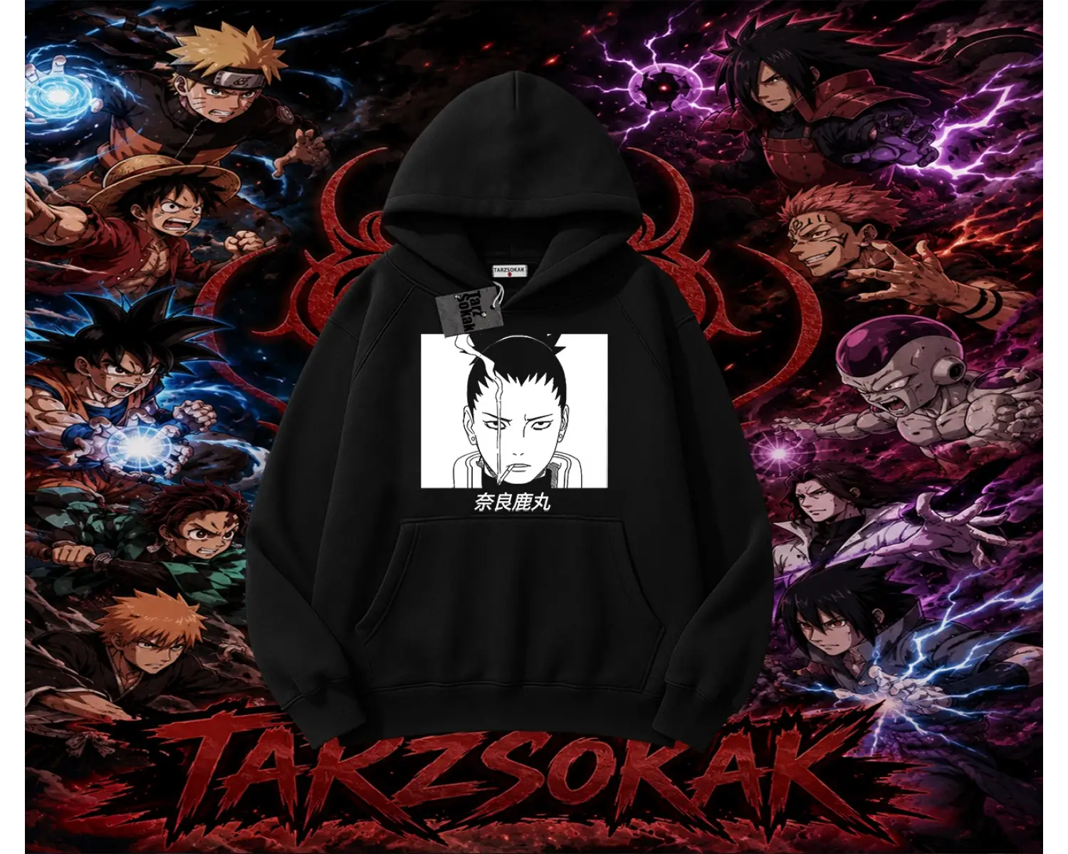 Shikamaru Nara Naruto Anime Karakter Oversize Unisex Kapşonlu Sweatshirt Beyaz
