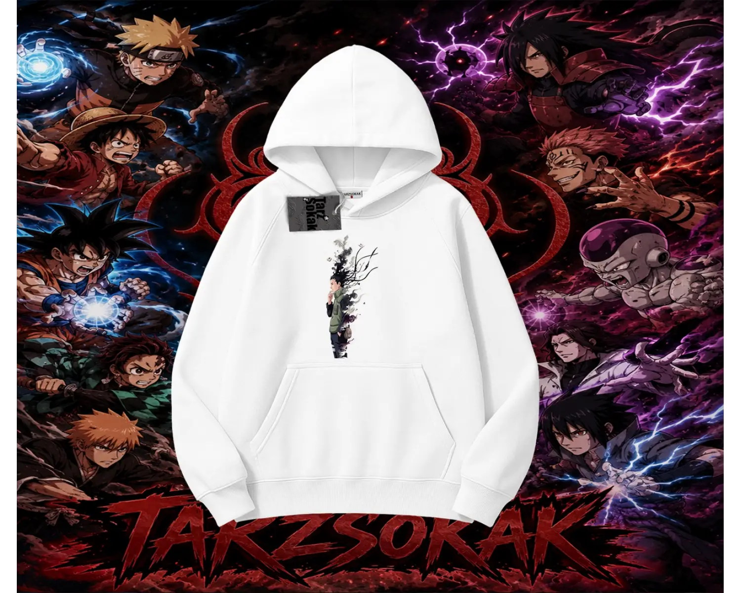 Shikamaru Nara Naruto Anime Karakter Oversize Unisex Kapşonlu Sweatshirt Beyaz