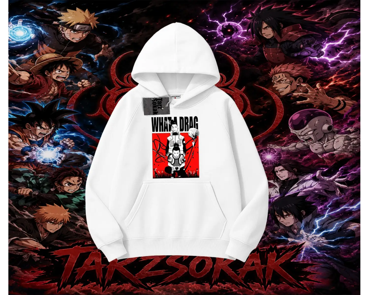 Shikamaru Nara Naruto Anime Karakter Oversize Unisex Kapşonlu Sweatshirt Beyaz