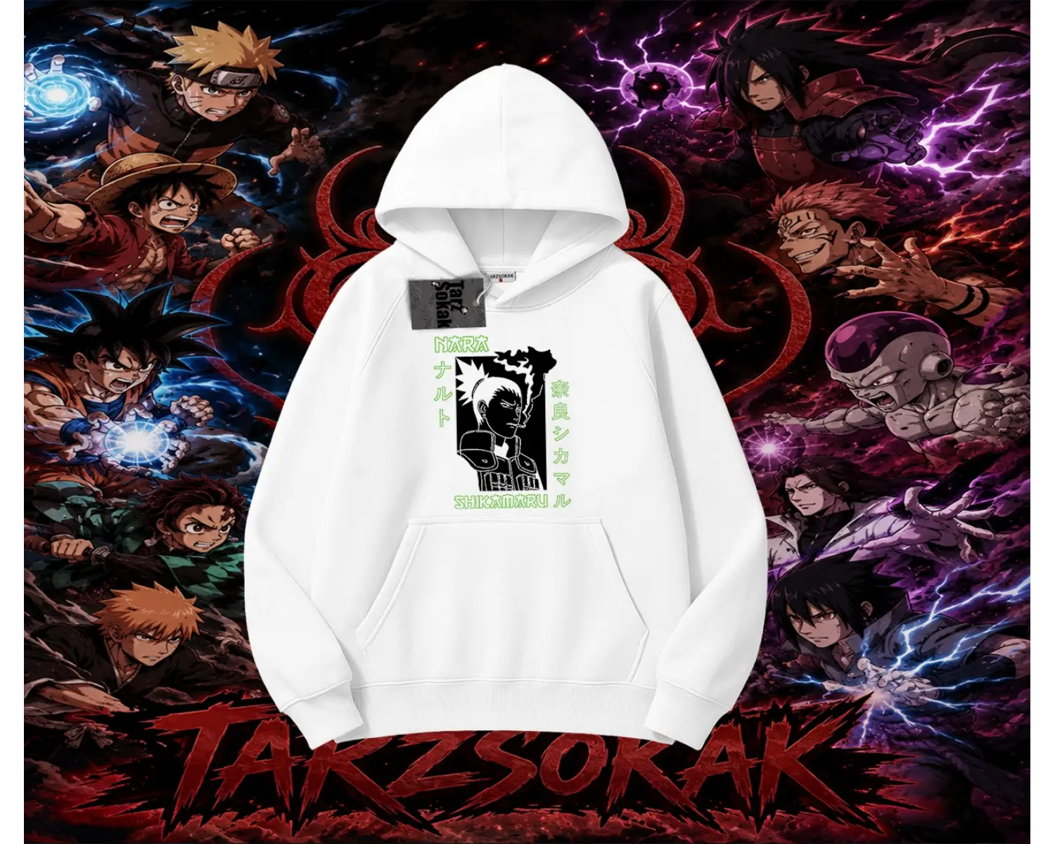 Shikamaru Nara Naruto Anime Karakter Oversize Unisex Kapşonlu Sweatshirt Beyaz