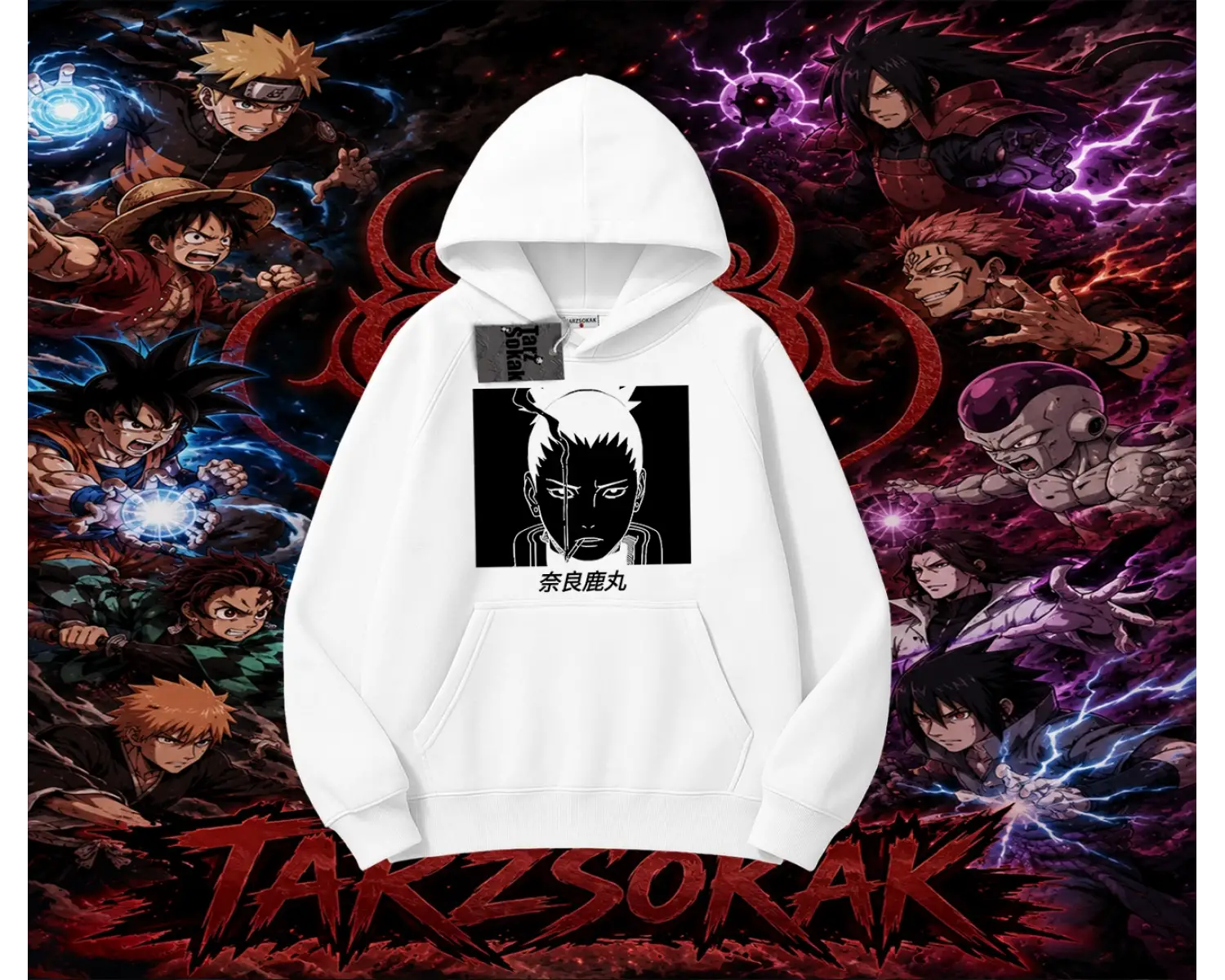 Shikamaru Nara Naruto Anime Karakter Oversize Unisex Kapşonlu Sweatshirt Beyaz