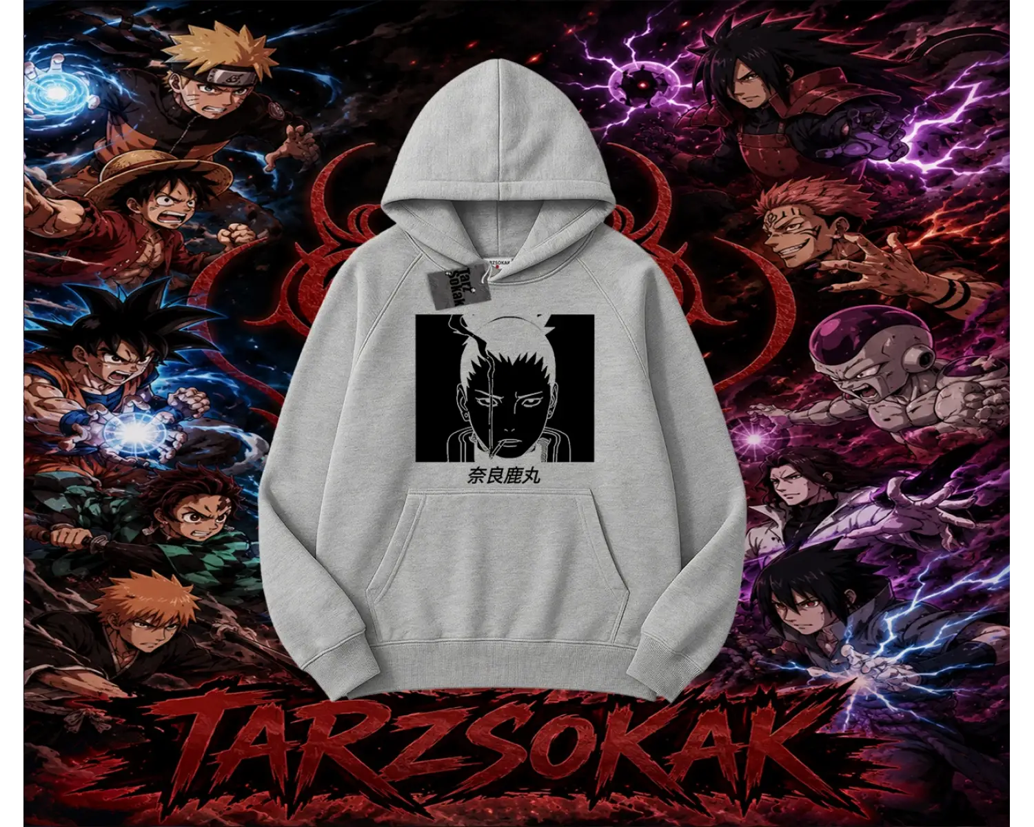 Shikamaru Nara Naruto Anime Karakter Oversize Unisex Kapşonlu Sweatshirt Beyaz